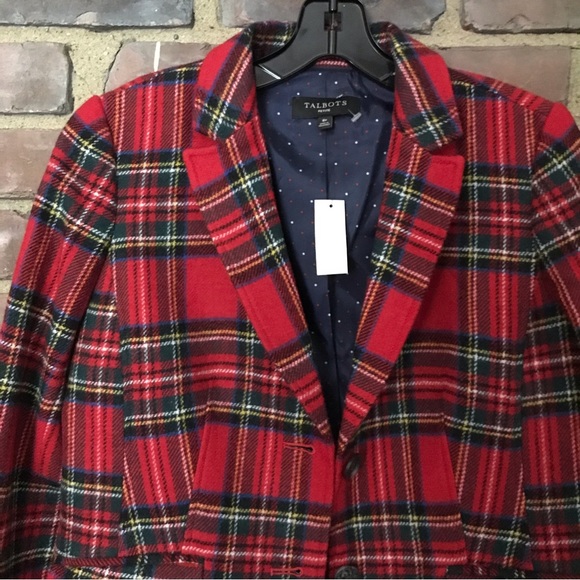 TALBOTS wool blend plaid blazer size 8P 8 petite -38 chest -23.5” long - Picture 3 of 9